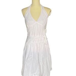 Bisou Bisou White Eyelet Halter Fit-and-Flare Dress Size 10 Casual Summer